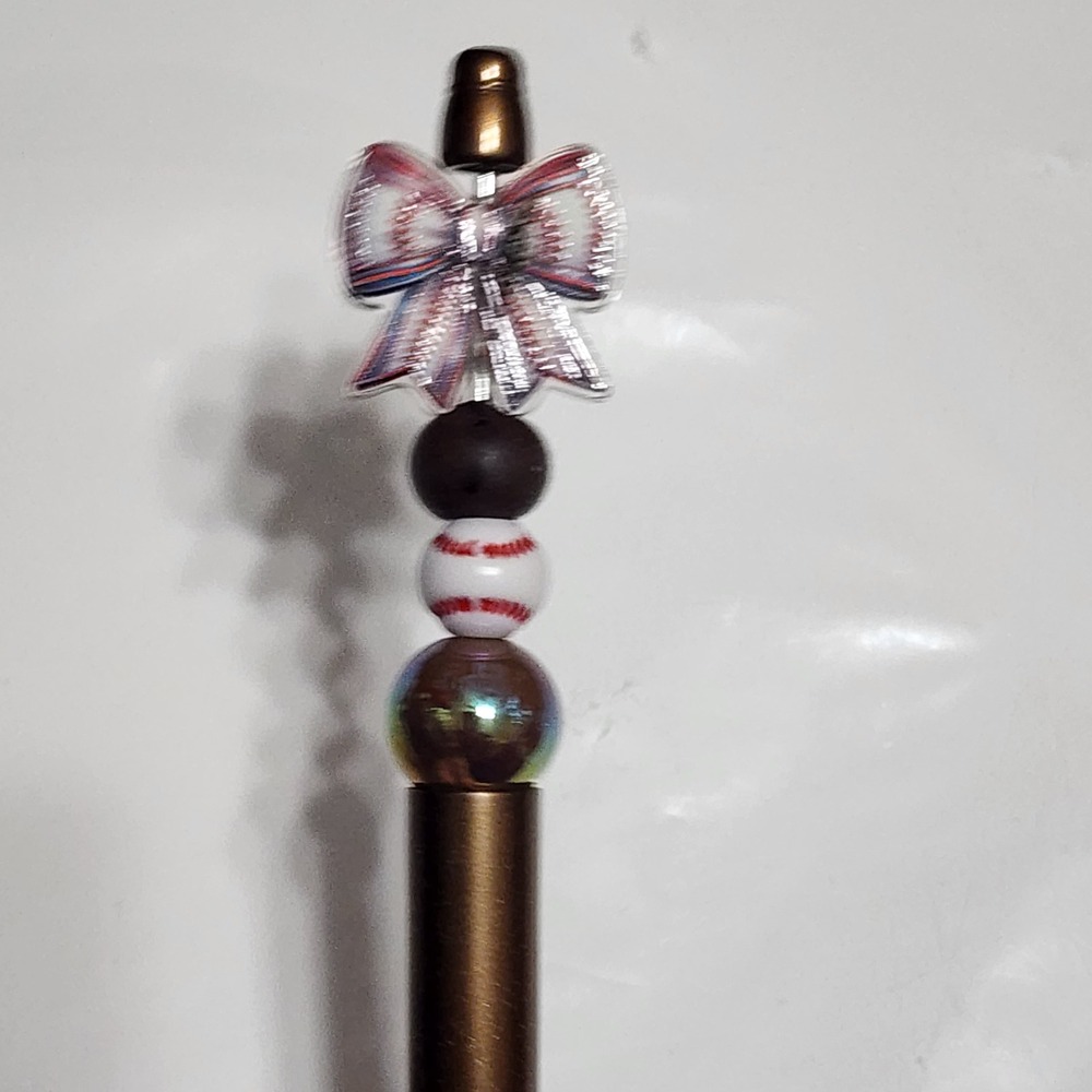 Baseball Bow Beaded Pen Black Ink Gift Sports